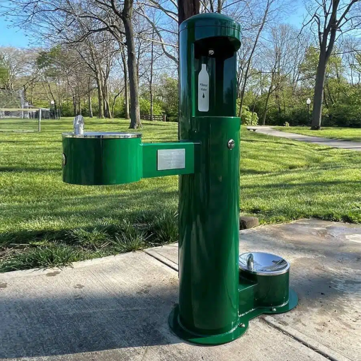 outdoor drinking fountain with bottle filler and pet bowl WSF CWBF-3FA-HC-PET