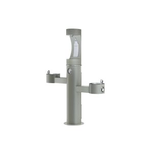 Outdoor drinking fountain with bottle filler ELKAY LK4430BF1UGRY double station