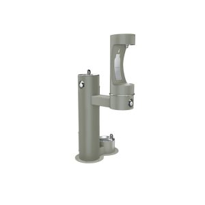 Freestanding outdoor drinking fountain ELKAY LK4420BF1LDBGRY with bottle filler and dog bowl