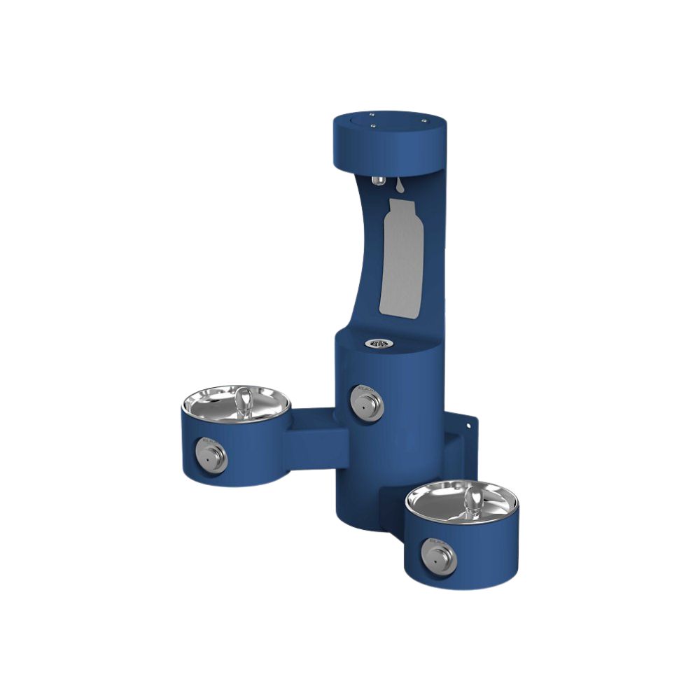 Wall mounted outdoor drinking fountain ELKAY LK4409BFBLU double station with bottle filler