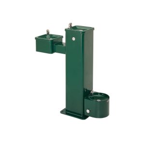 outdoor freestanding drinking fountain HAWS 3500D double stations with dog bowl-green