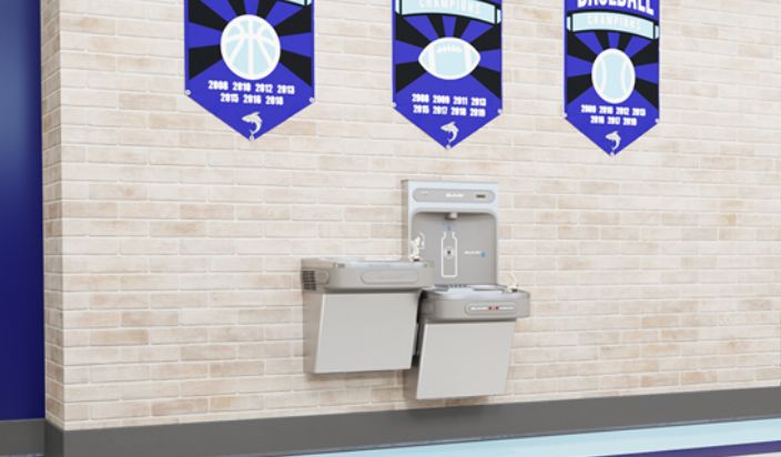 Indoor drinking fountain for schools, campuses, hospitals, fitness centers, etc