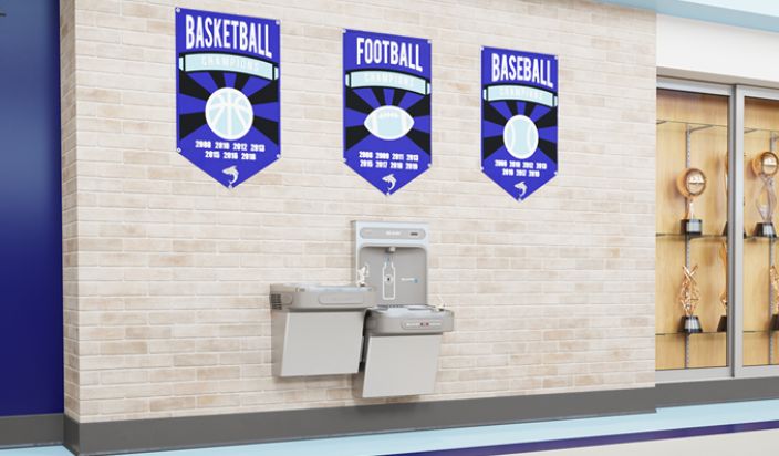 Drinking fountain with bottle filler ELKAY for gyms and arenas