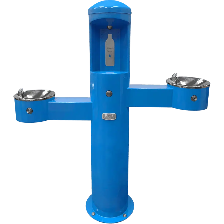 Double station outdoor drinking fountain with bottle filler WSF CWBF-3FA-HC-SAH