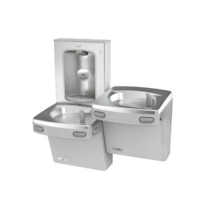 Wall-mounted double station drinking water fountain with bottle filler Oasis PG8SBFSL 8 gallon per hour water cooler included
