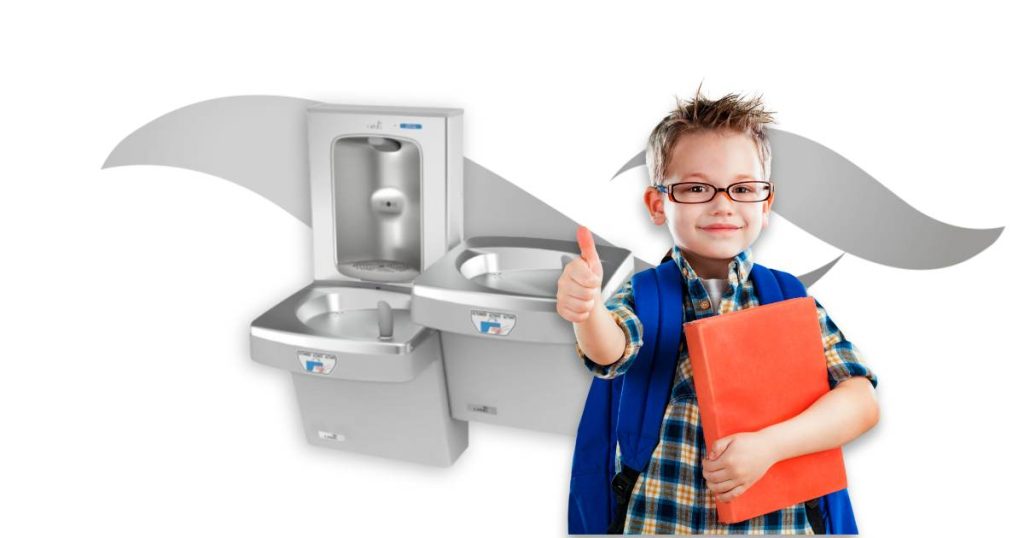 Contactless drinking fountain with bottle filler OASIS for schools and educational institutions