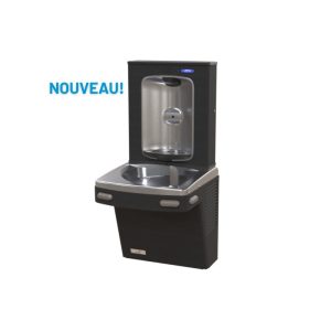 Wall-mounted indoor drinking fountain with integrated bottle filler OASIS PG8FEBF-FVF MATTE BLACK-refrigirated and filtered water for schools, hospitals, public areas